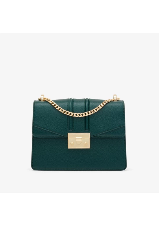 Charles Keith Chain Flap Shoulder Bag Dark Green